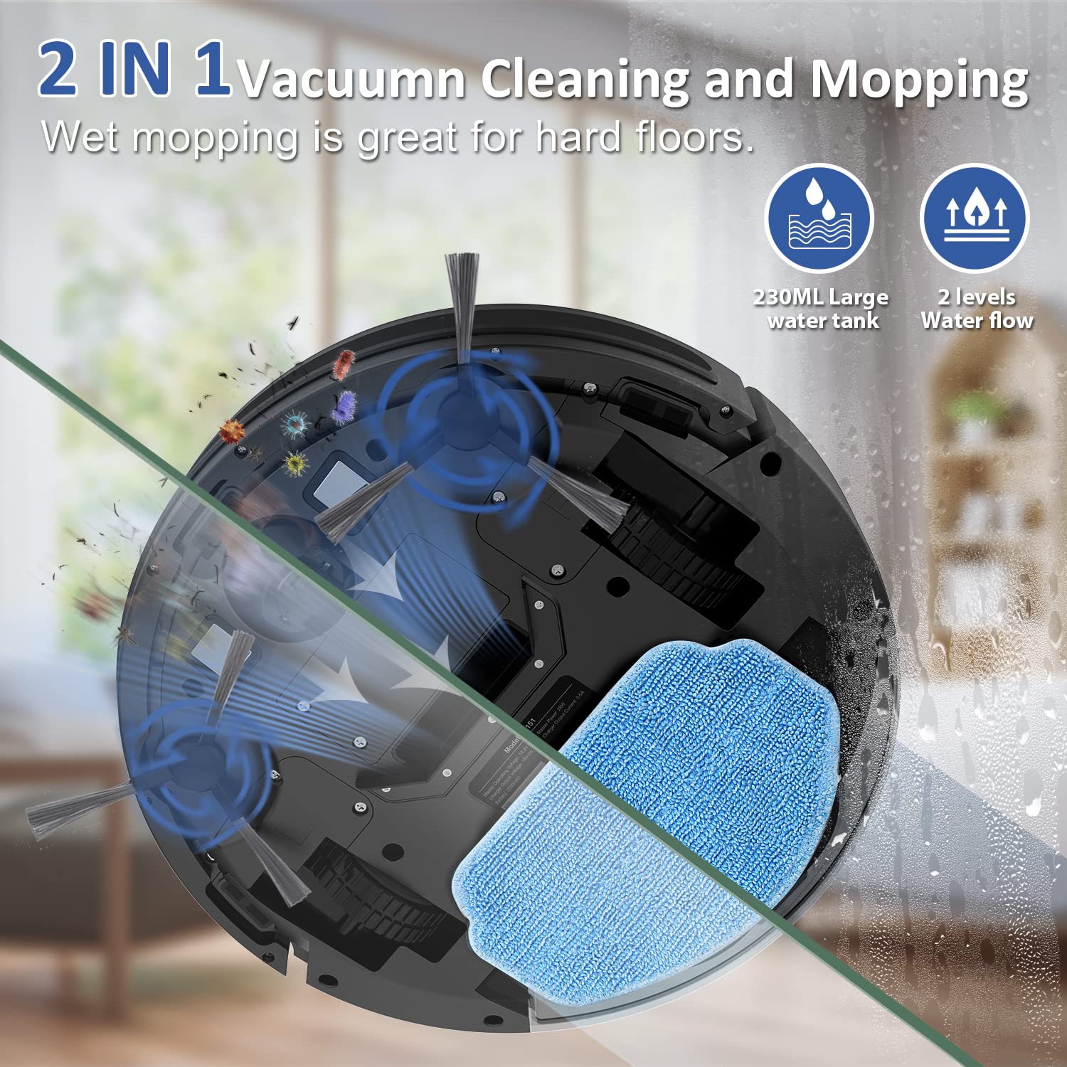 Robot Vacuum And Mop Combo, Wifi/App/Alexa, Robotic Vacuum Cleaner With Schedule, 2 In 1 Mopping Robot Vacuum With Watertank And